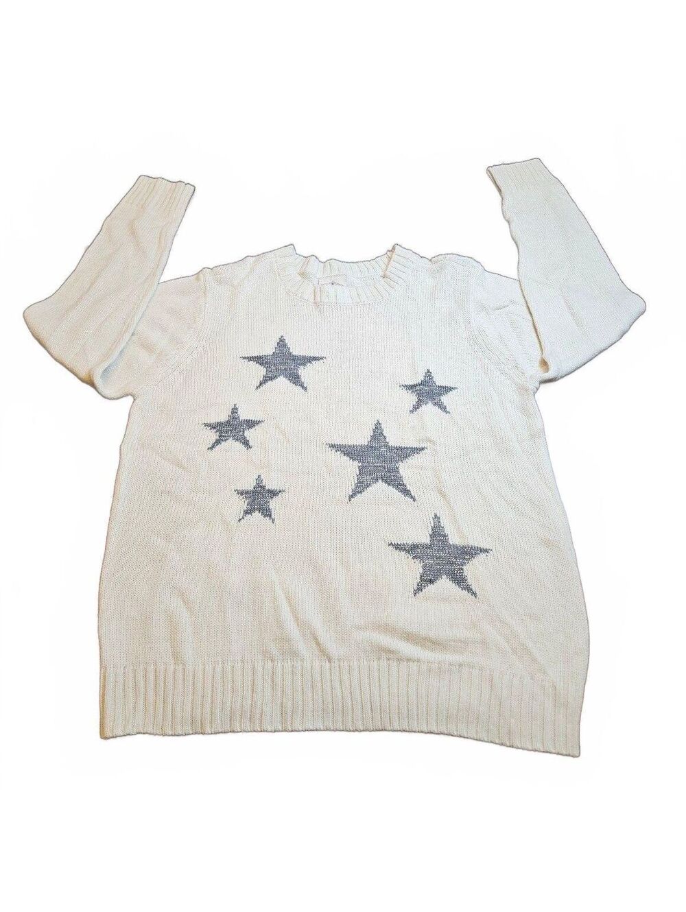 St. John's Bay Women's Star Cream Sweater with Grey Stars, Size Large